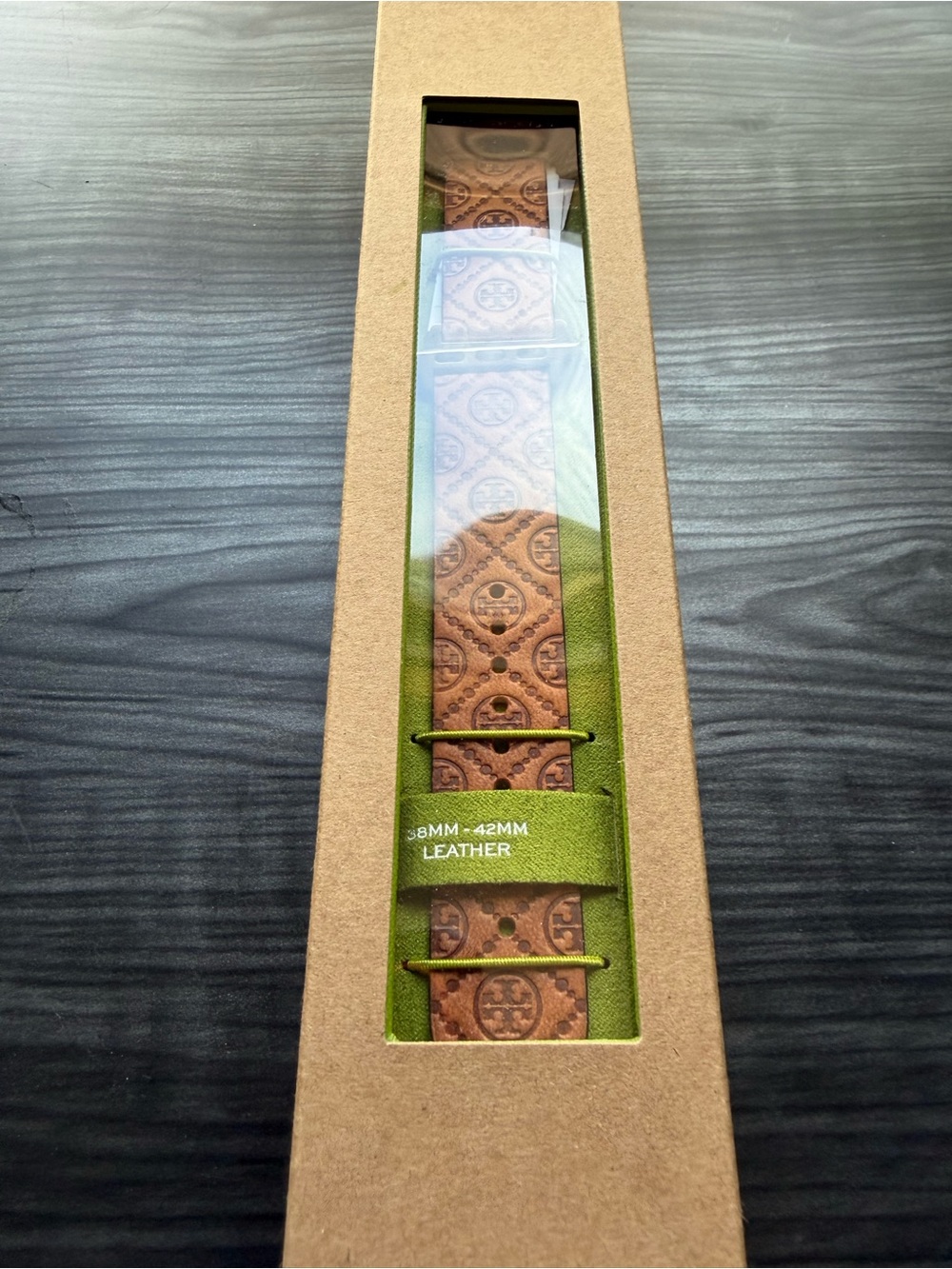 Tory Burch Brown Logo-Embossed Leather Watch Strap